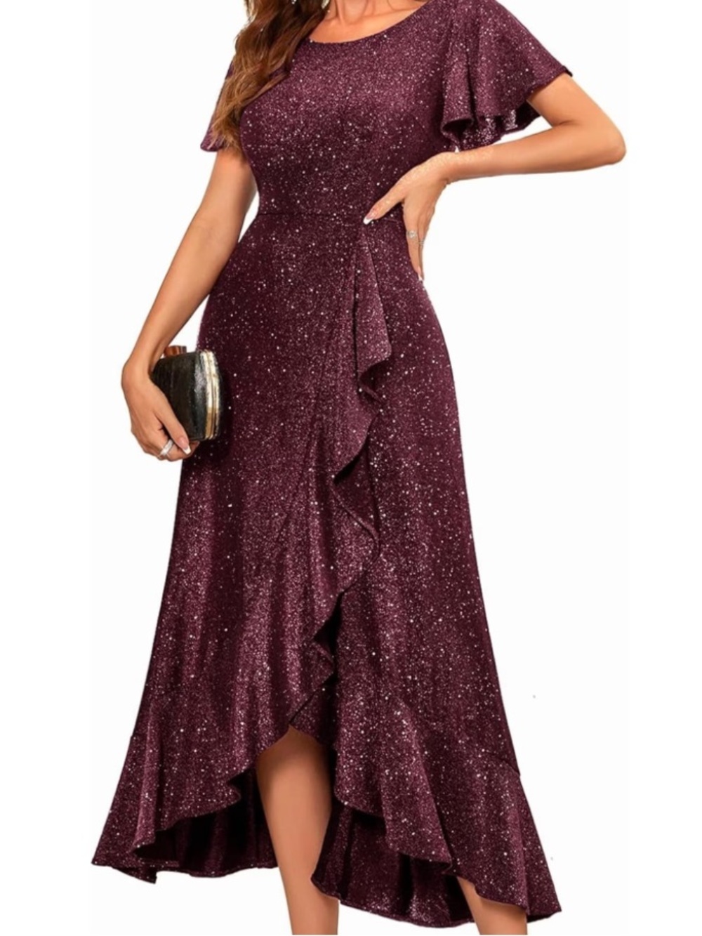 BeryLove Women Sequin Formal Party Dress Flutter Short Sleeve Wedding Cocktail‎